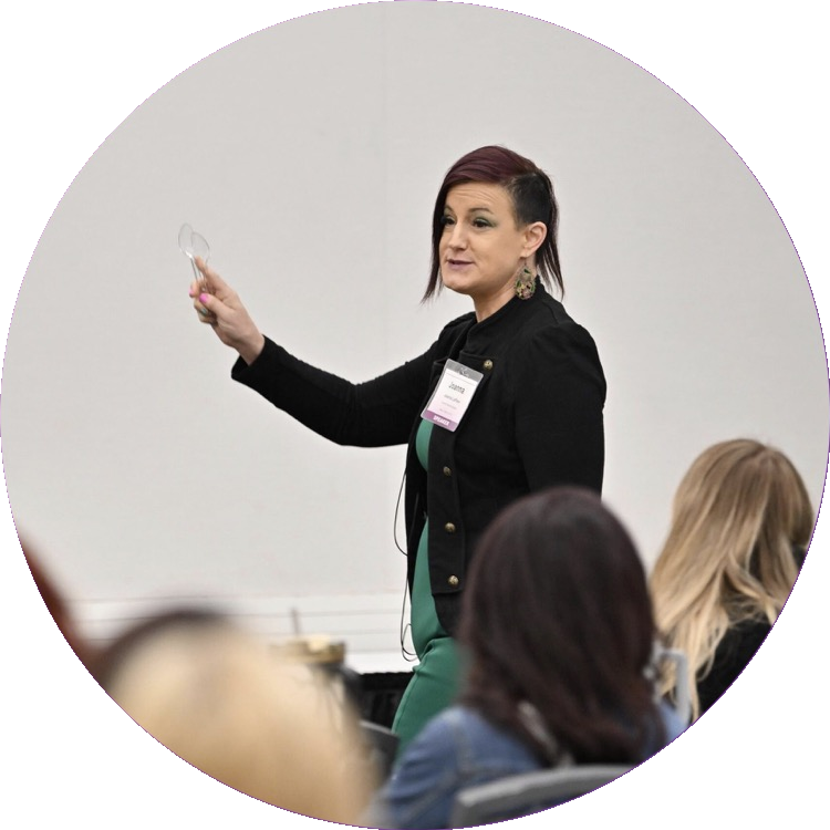 Joanna speaking at a conference